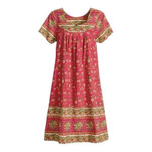 The Vermont Country Store Dress Womens M Red Floral Cotton Casual Farmhouse New